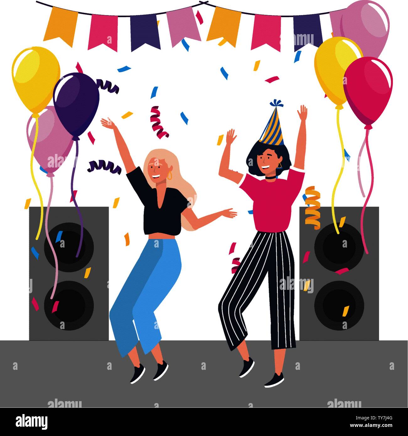 Les Femmes D Une Partie De La Danse Design Joyeux Anniversaire Celebration Decoration Fete Surprise Et Theme Vector Illustration Image Vectorielle Stock Alamy