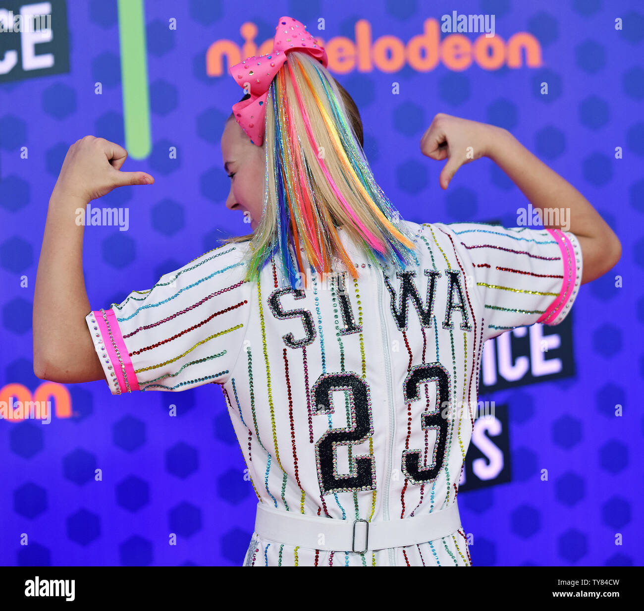 Chanteur, danseur, acteur et personnalité YouTube JoJo Siwa assiste à Nickelodeon's KIds' Choice Awards 2018 Sport au Barker Hangar à Santa Monica, Californie le 19 juillet 2018. Photo de Chris Chew/UPI Banque D'Images