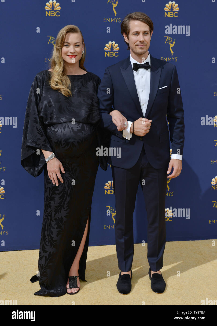 Yvonne Strahovski Acteurs et Tim Loden assister à la 70e assemblée annuelle Primetime Emmy Award lors du Microsoft Theatre dans le centre-ville de Los Angeles le 17 septembre 2018. Photo par Christine Chew/UPI Banque D'Images