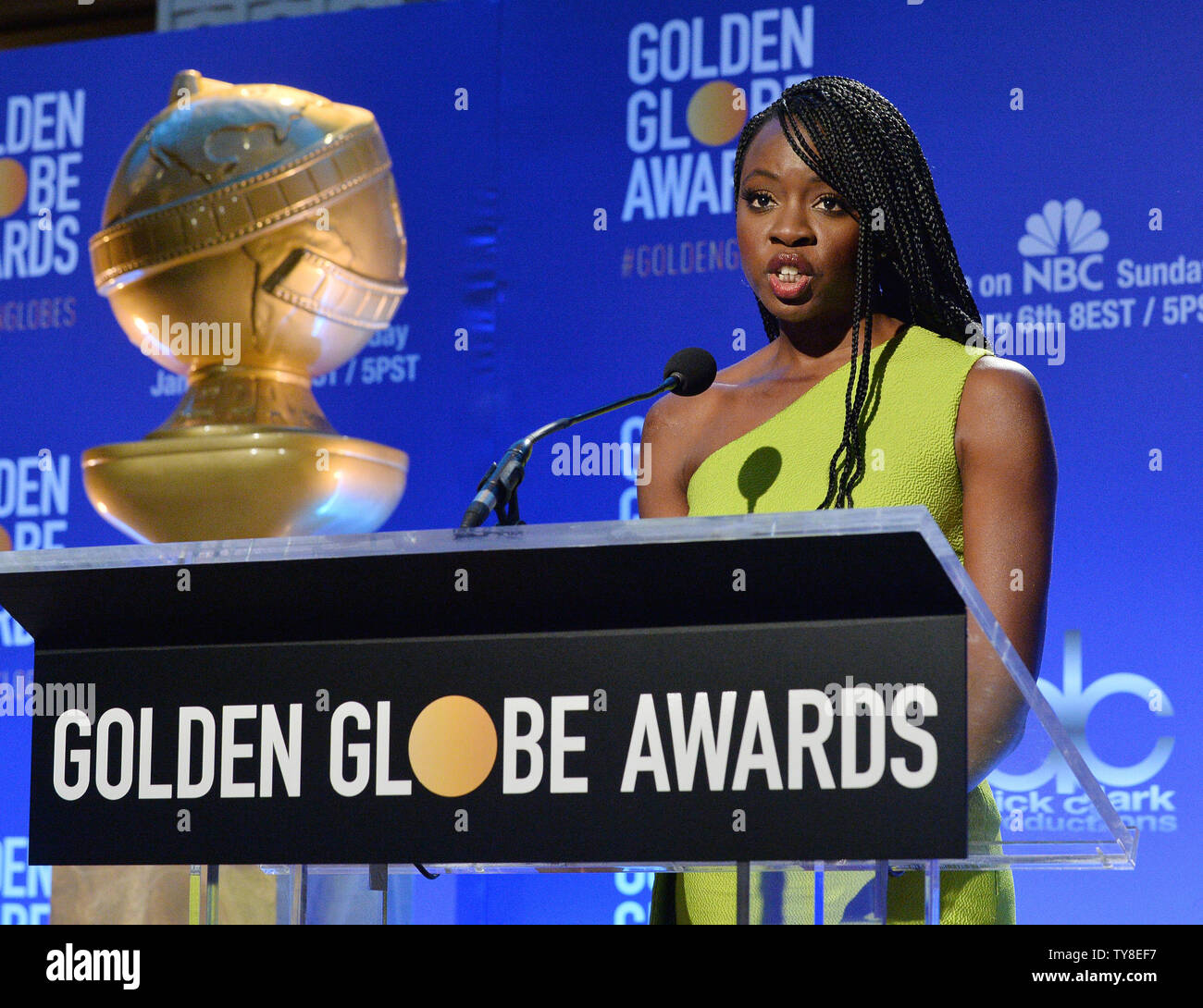 L'actrice Danai Gurira annonce les nominés pour le 76e Golden Globe Awards au Beverly Hilton Hotel à Beverly Hills, Californie le 6 décembre 2018. Photo par Jim Ruymen/UPI Banque D'Images