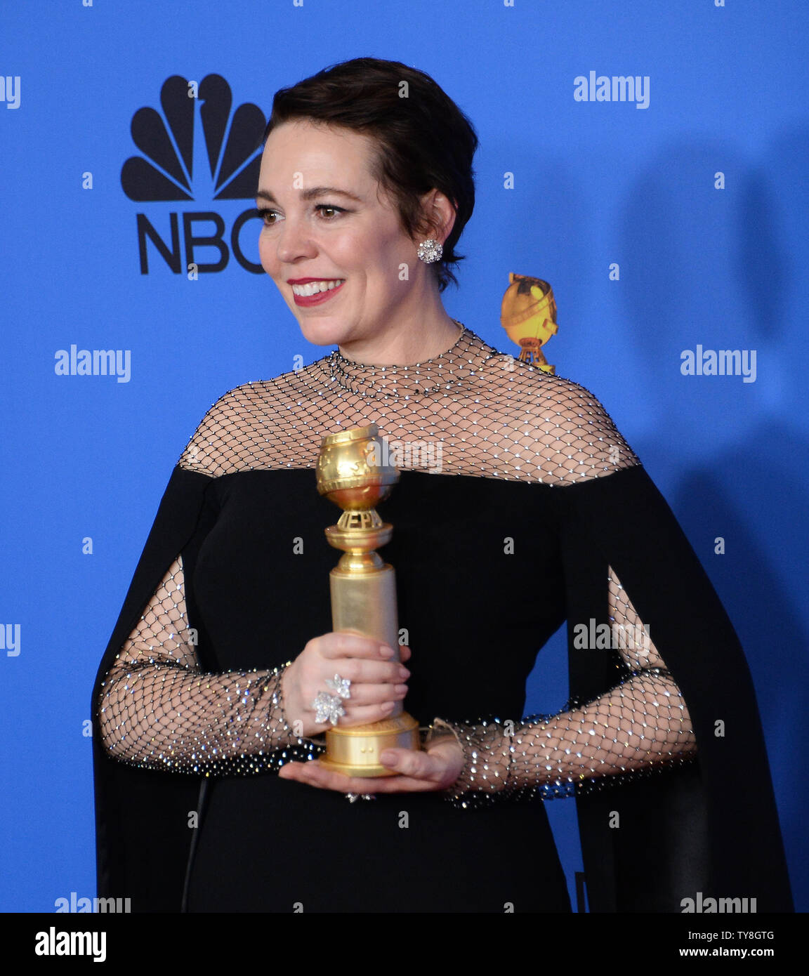 Olivia Colman backstage acteur apparaît après avoir remporté le prix de la meilleure actrice dans un film musical ou une comédie pour 'la Favorite' au cours de la 76e Golden Globe Awards au Beverly Hilton Hotel à Beverly Hills, Californie le 6 janvier 2019. Photo par Jim Ruymen/UPI Banque D'Images