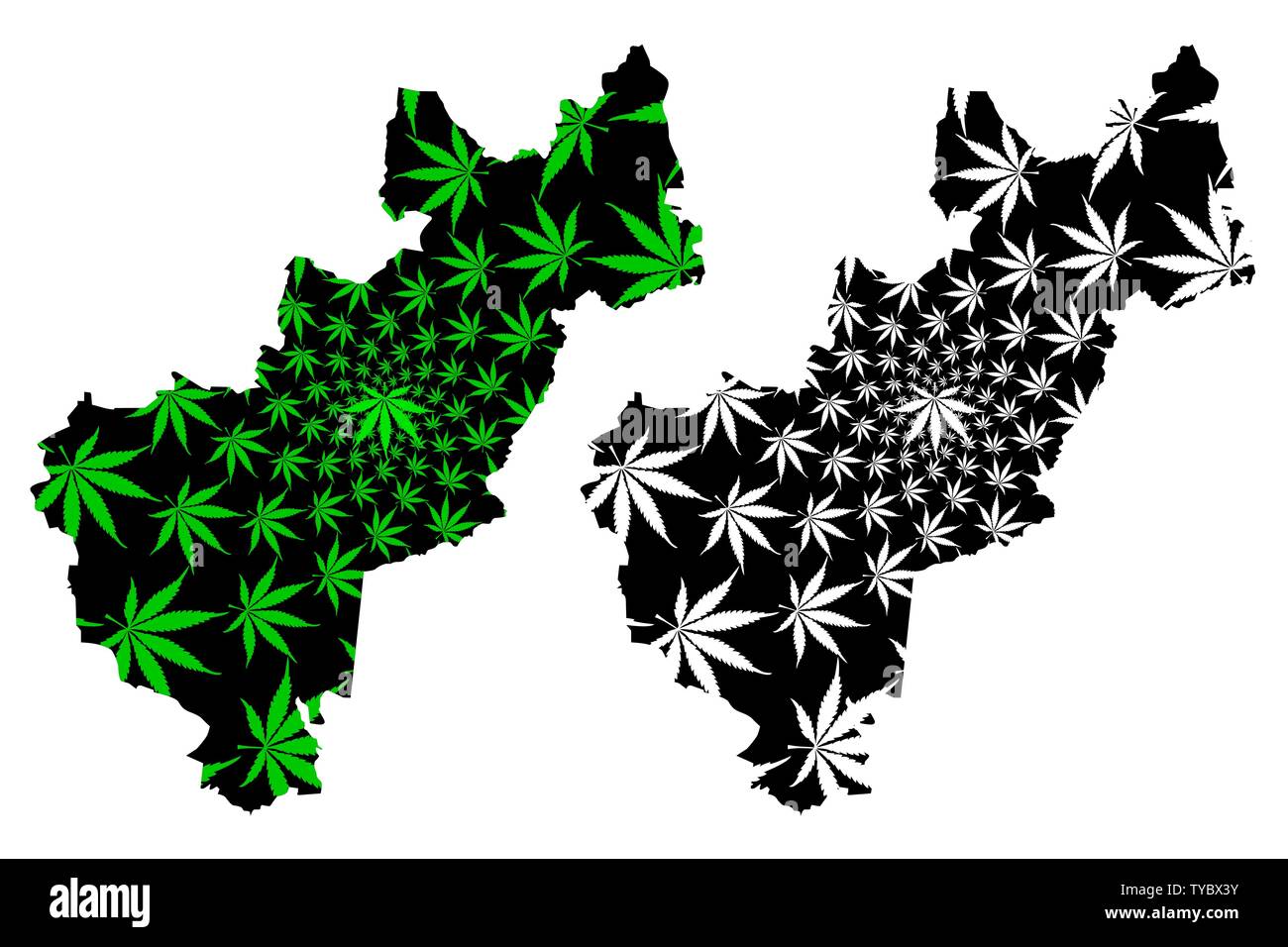 États-unis du Mexique (Queretaro, Mexique) la carte est conçue de feuilles de cannabis vert et noir, État libre et souverain de Querétaro (Querétaro de Arteaga) Illustration de Vecteur
