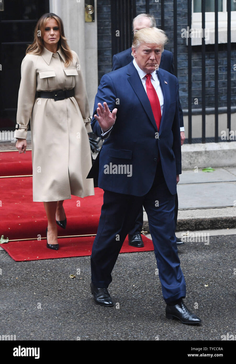 Le Président américain Donald Trump et épouse Melania Trump visiter No 10 Downing Street pendant la visite d'Etat d'atout à Londres le 4 juin 2019. Photo par Rune Hellestad/UPI Banque D'Images