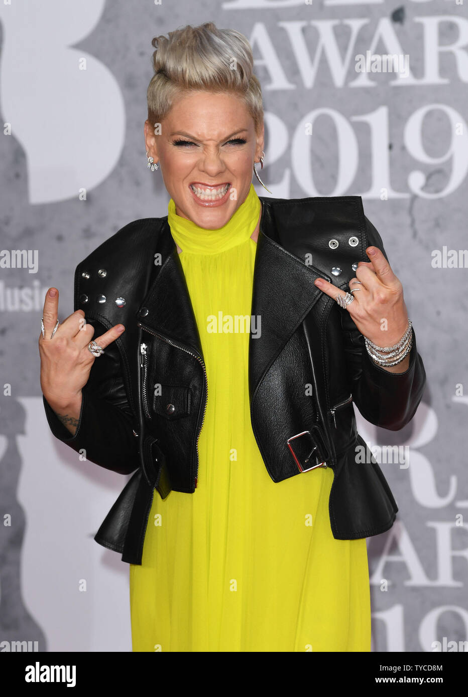 La chanteuse américaine Pink assiste à la Brit Awards à l'O2 Arena de Londres le 20 février 2019. Photo par Rune Hellestad/ UPI Banque D'Images