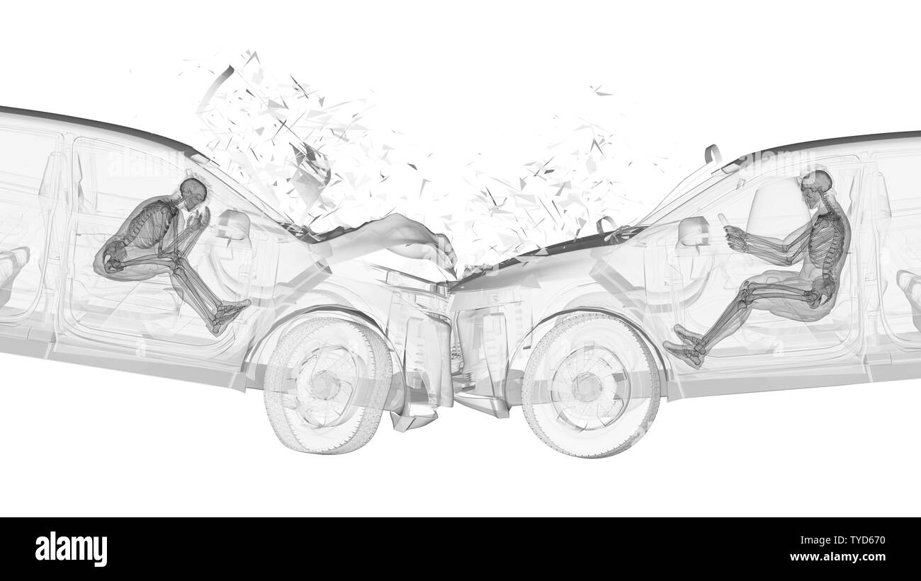 Rendu 3d illustration de deux voitures en collision Banque D'Images