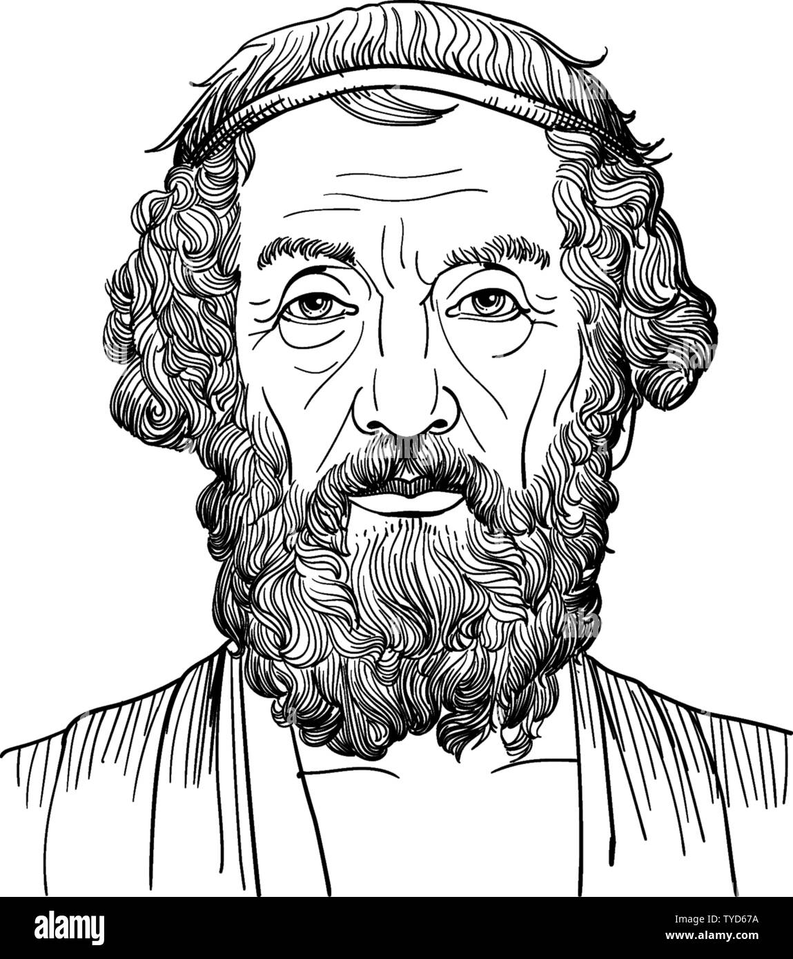 Portrait d'Homère en vecteur d'art de la ligne de l'illustration. Le Grec classique (philosophe athénien). Illustration de Vecteur