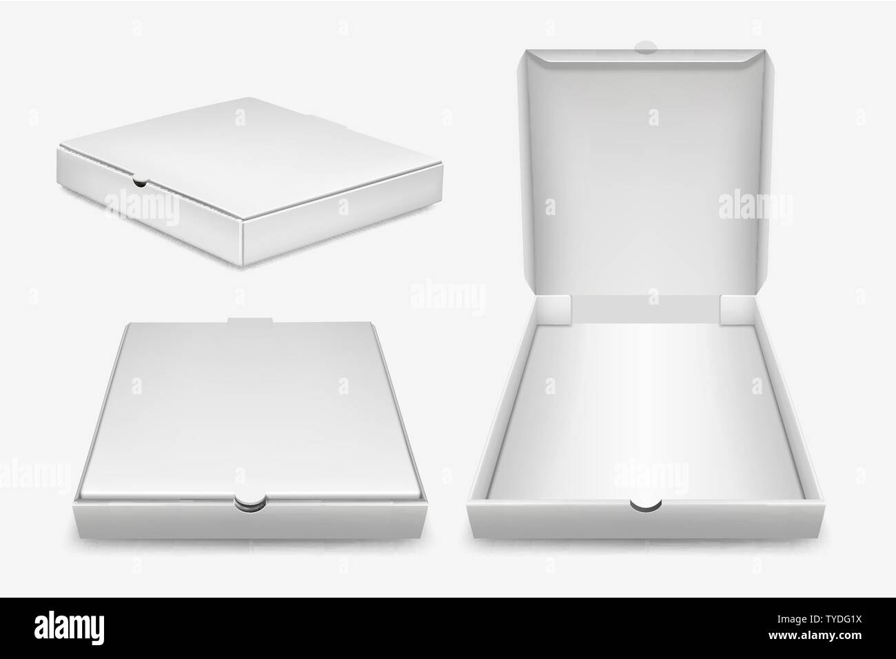 3d Vector blanc vierge réaliste fermé et ouvert boîte à pizza Modèle Libre isolé sur fond blanc. Immersive pour Logo, Corporate Design. Haut Illustration de Vecteur