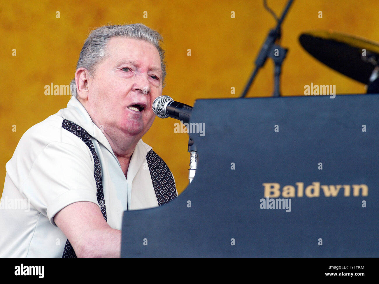 Rock en roll Jerry Lee Lewis légende en prestation au New Orleans Jazz and Heritage Festival de la Nouvelle Orléans le 29 avril 2007. (Photo d'UPI/A.J. Sisco) Banque D'Images