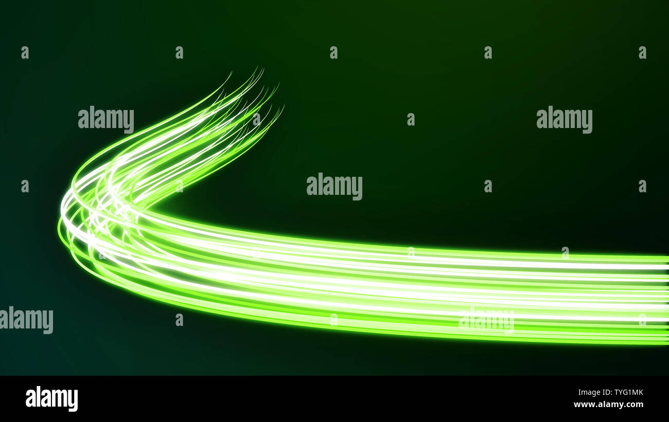 Résumé dynamique futuriste flux néon vert. Les lignes de flux de données numérique avec optique d'alimentation Câble de lumière. La connectivité et le transfert d'information technolog Banque D'Images