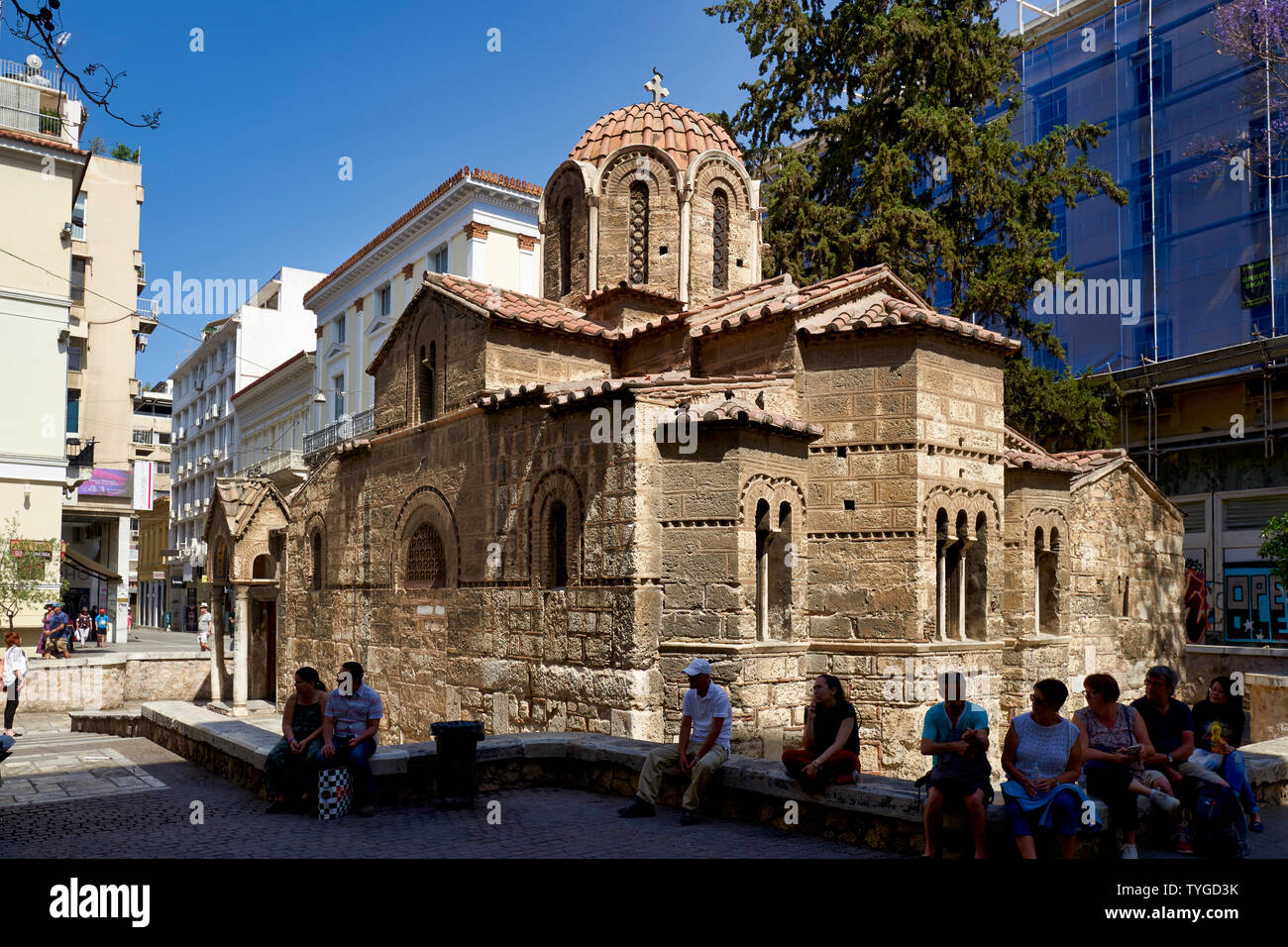 Athènes Grèce. Église orthodoxe de Panaghia Kapnikarea, la plus ancienne église de la ville Banque D'Images