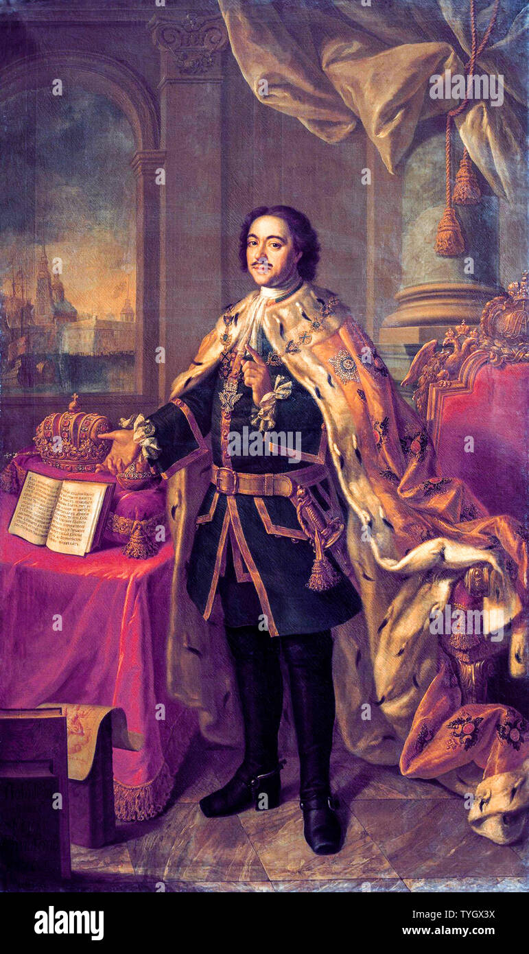 Alexei Petrovitch Antropov, Pierre I de Russie, 1672-1725 à Coronation Robes, portrait peinture, 1740-1795 Banque D'Images
