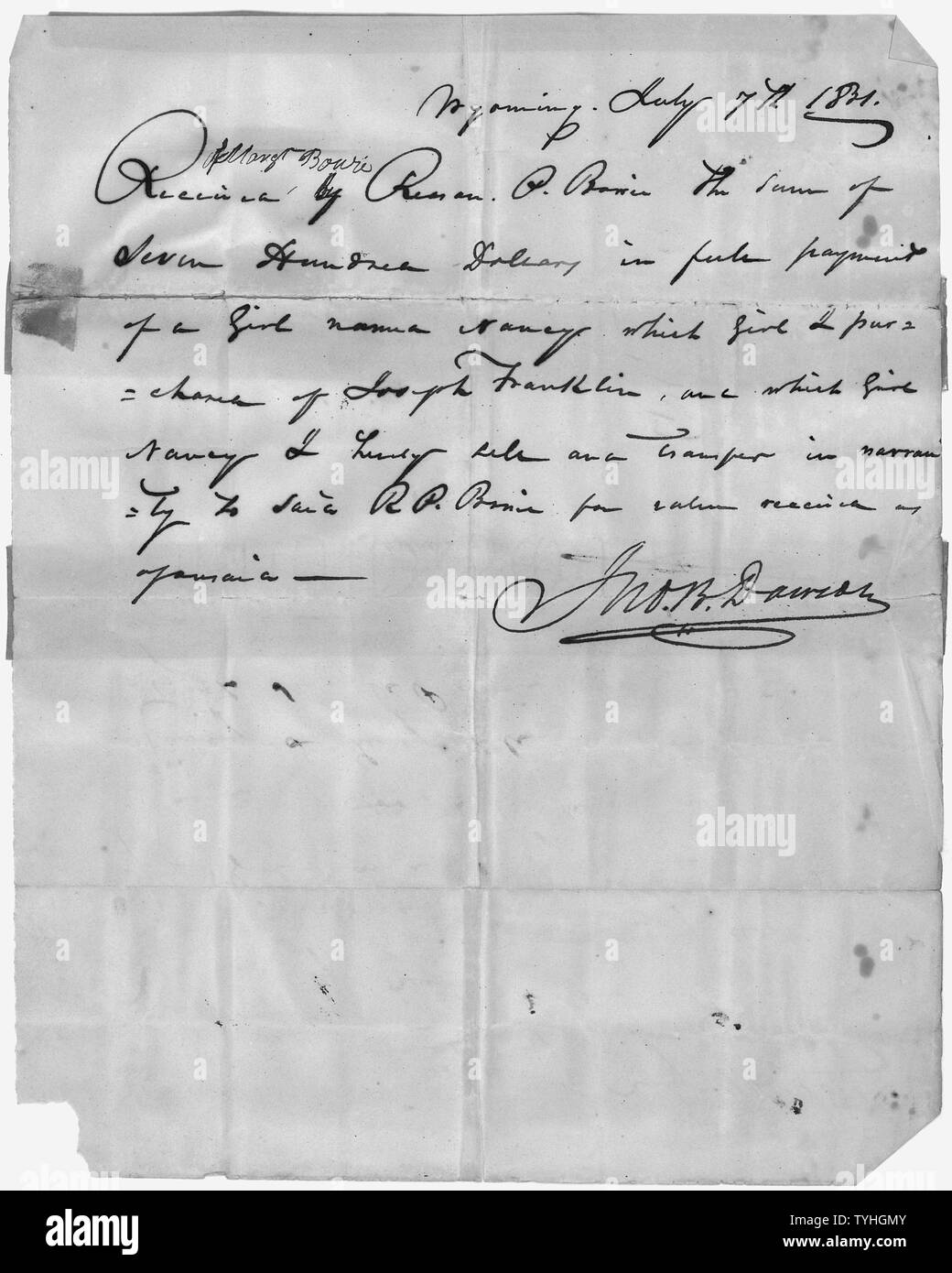 La réception a déposé en cas d'Isaac Franklin c. James et Retsin, Bowie Banque D'Images