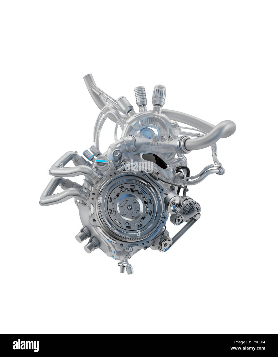 Cardiaque robotique futuriste d'acier, d'organes de remplacement, rendu 3D Banque D'Images