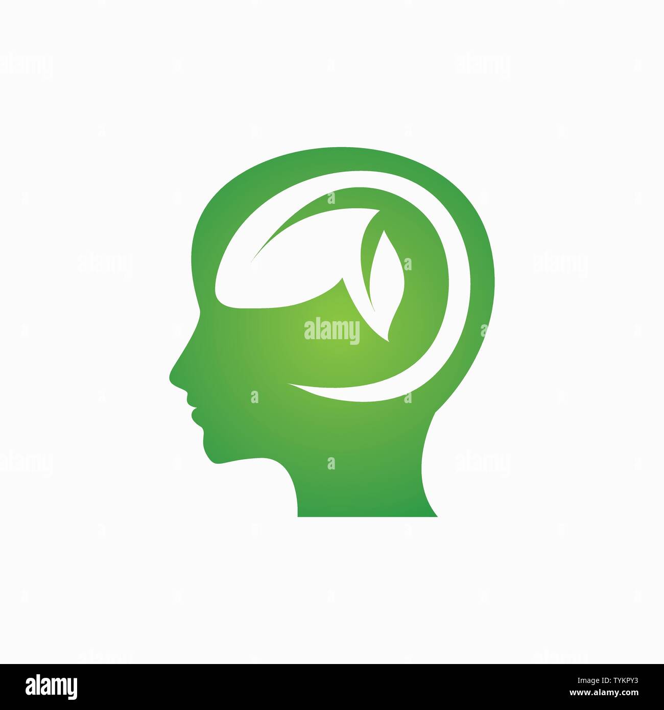 Cerveau humain avec la feuille modèle logo Illustration de Vecteur
