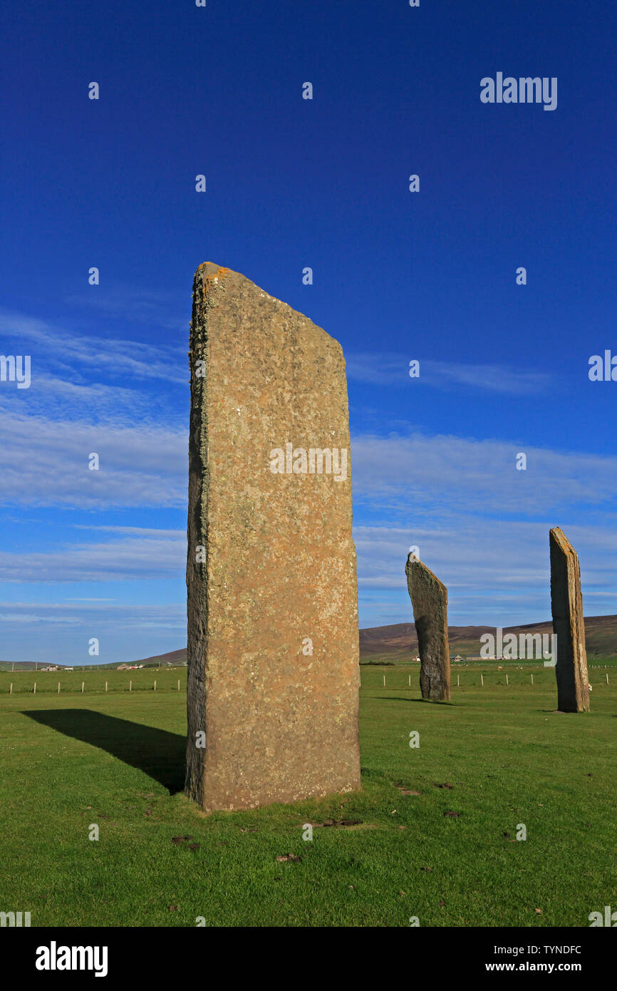 Vue sur les pierres de Stenness sur Orkney continentale Banque D'Images