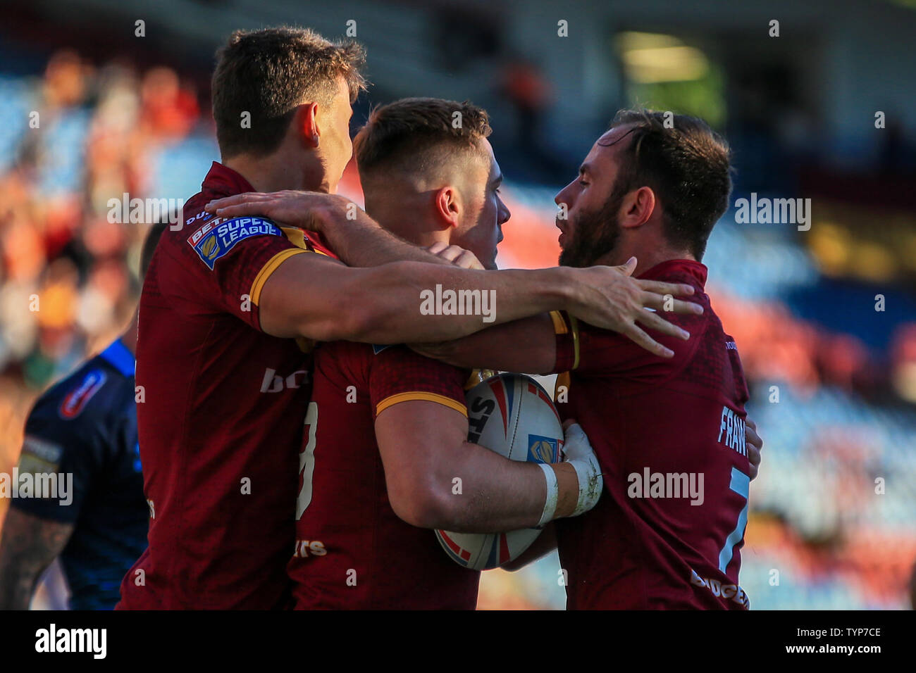 21 JUIN 2019 , John Smiths Stadium, Huddersfield, Angleterre ; Betfred Super League, Round 19, Huddersfield Giants vs Wigan Warriors ; Sam Hewitt de Huddersfield Giants célèbre son crédit essayer Craig Milner/News Images Banque D'Images