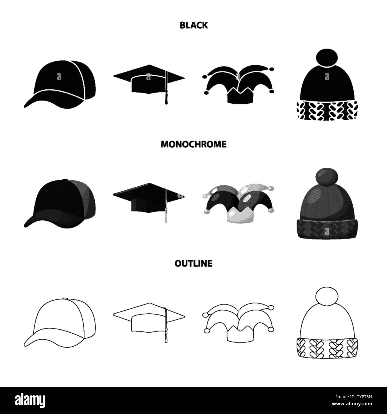 Objet isolé de l'habillement et l'icône de la PAC. Collection de vêtements et beret symbole boursier pour le web. Illustration de Vecteur