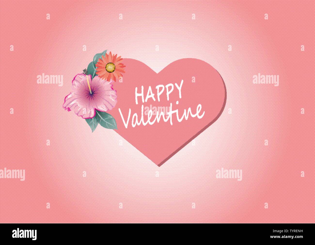 Coeur rose vecteur avec fleur et Happy Valentine. Illustration de Vecteur