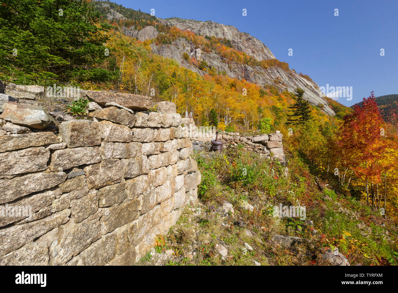 Le site de la Mt. Willard Article Chambre le long de la vieille Maine Central Railroad, à côté du Tréteau, Brook Willey à Crawford Notch dans le New Hampshire. Banque D'Images