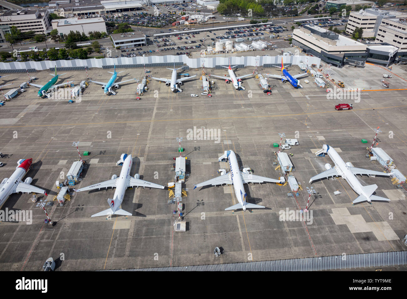 Boeing 737 MAX mis à Boeing Field, Seattle, USA Banque D'Images