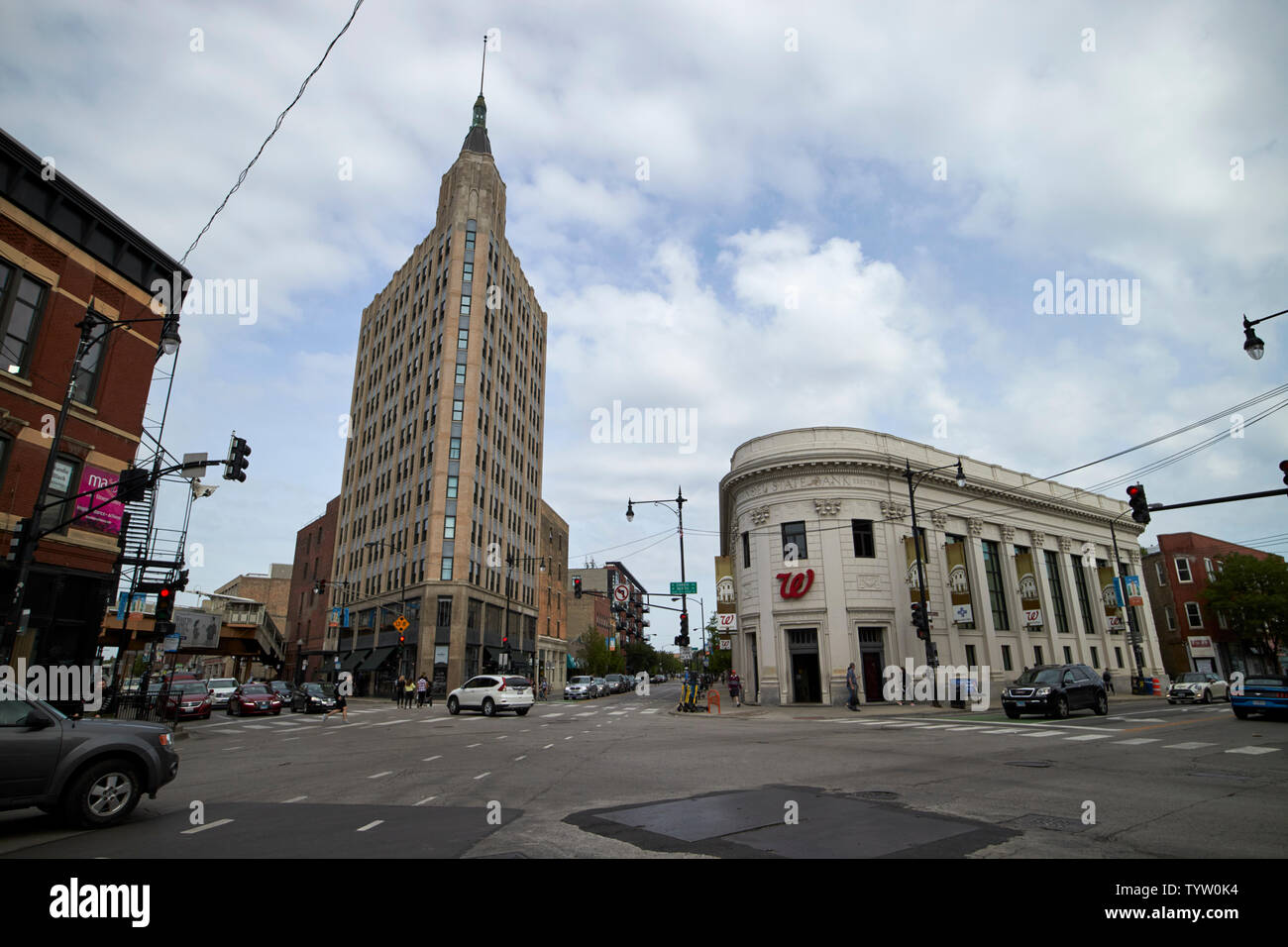 Six coins intersection de Milwaukee North et Damen in wicker park Chicago IL États-unis Banque D'Images