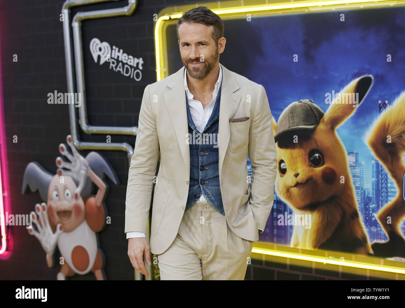 Ryan Reynolds arrive sur le tapis rouge à la détective Pokemon Pikachu U.S. Premiere sur Times Square, sur Mai 02, 2019 à New York. Photo de John Angelillo/UPI Banque D'Images
