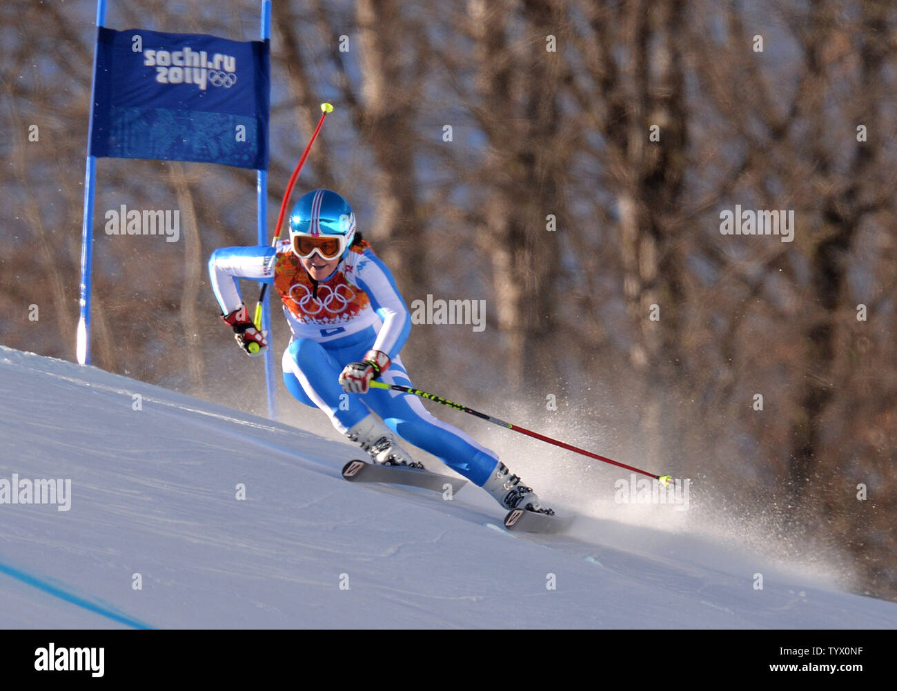 Daniela Merighetti l'Italie participe à la Ladies' descente à l'Jeux olympiques d'hiver de 2014 à Sotchi le 12 février 2014, la Russie à Krasnaya Polyana. UPI/Kevin Dietsch Banque D'Images