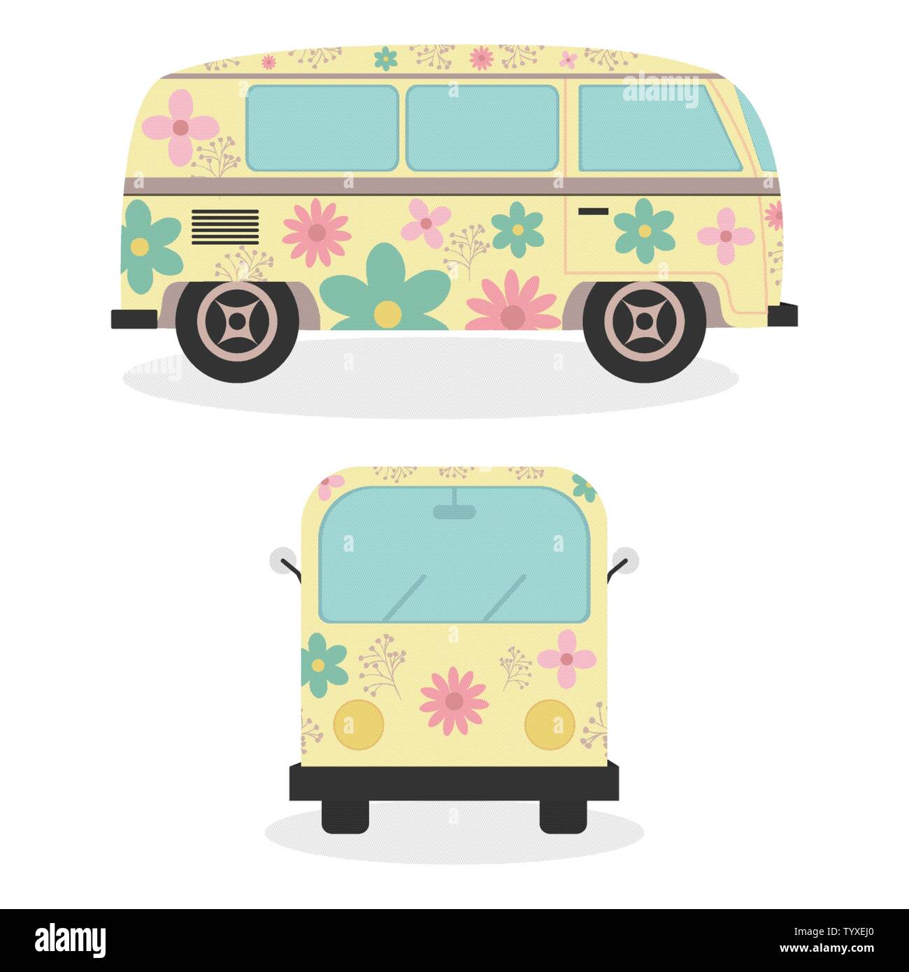 Cars hippie à imprimé floral design illustration vectorielle, véhicules Illustration de Vecteur