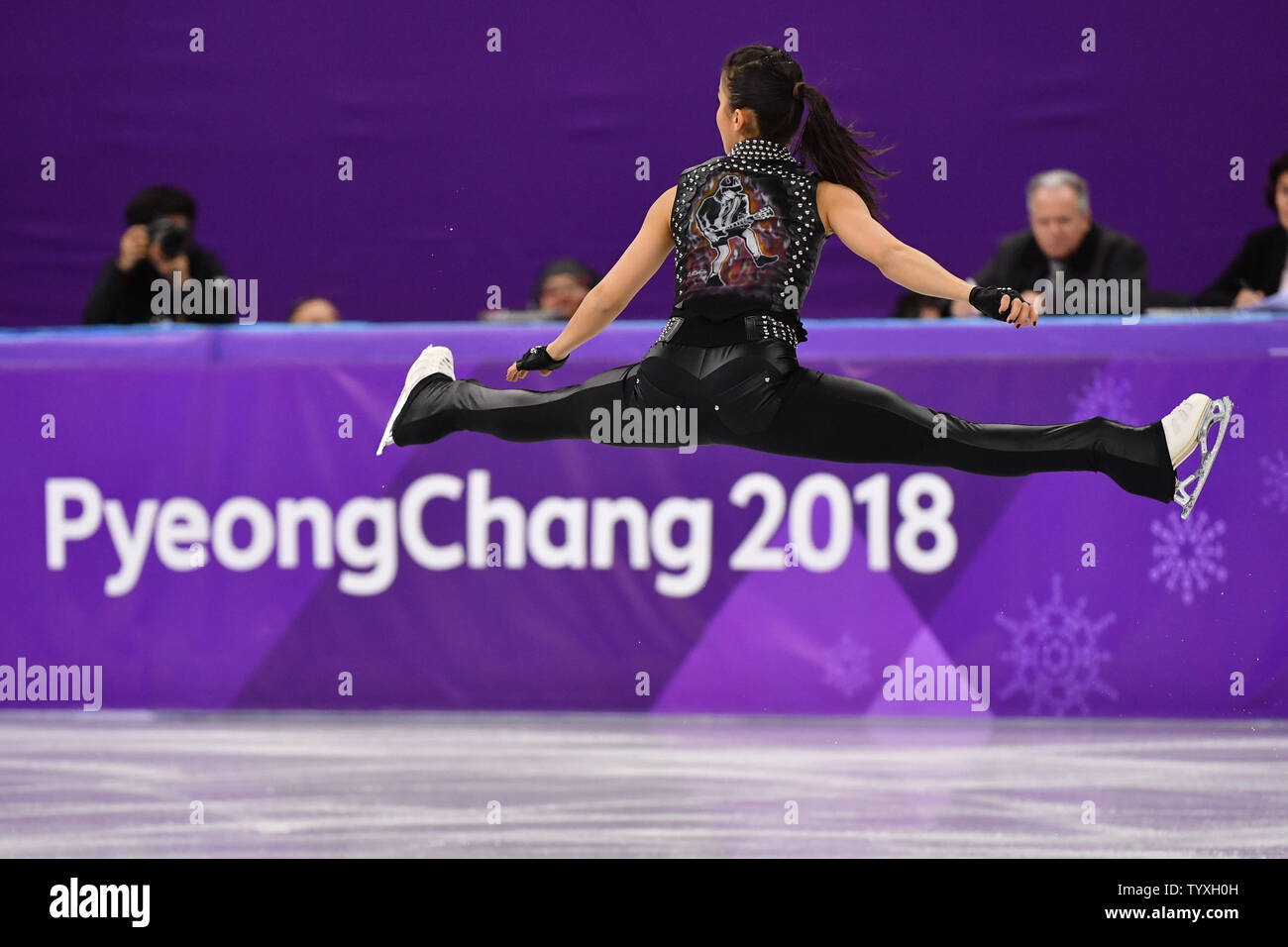 Ivett Toth de la Hongrie participe à la simple dames Programme court de patinage pendant les Jeux Olympiques d'hiver de Pyeongchang 2018, à l'Ice Arena à Gangneung Gangneung, Corée du Sud, le 21 février 2018. Photo de Richard Ellis/UPI Banque D'Images