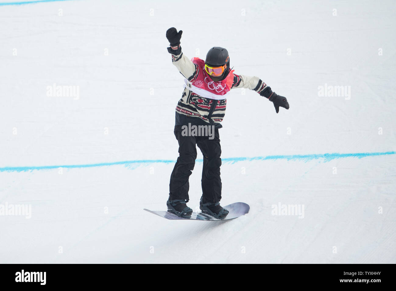 Sébastien Toutant du Canada participe à la Men's Big Air Snowboard dans la finale aux Jeux Olympiques de 2018 à l'Alpensia Pyeongchang Saut à Ski Center à Pyeongchang, Corée du Sud le 24 février 2018. Toutant a remporté l'or dans l'événement avec un meilleur score de 174,25. Photo de Matthew Healey/UPI Banque D'Images