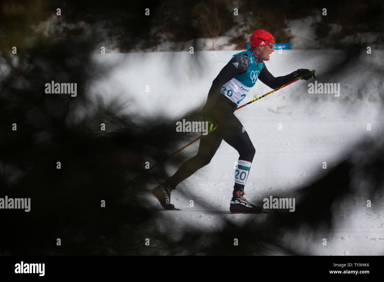 Boegl Lucas de l'Allemagne participe à la 50K Classique départ en masse au cours de la 2018 Jeux Olympiques à l'Alpensia Pyeongchang Ski Center à Pyeongchang, Corée du Sud le 24 février 2018. Photo de Matthew Healey/UPI Banque D'Images