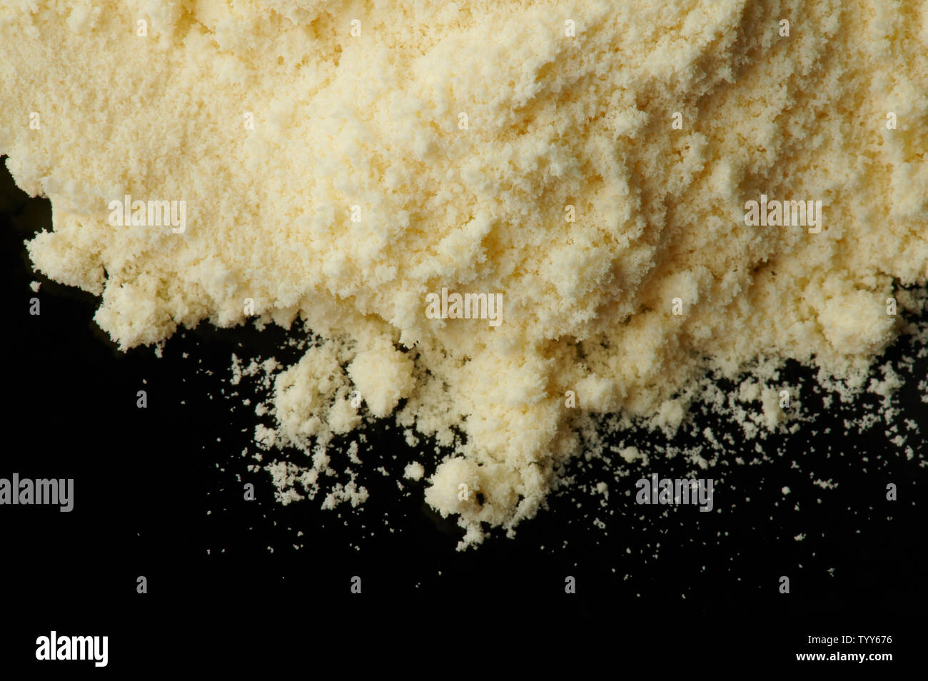 Macro d'aliments secs isolés poudre vue rapprochée Banque D'Images