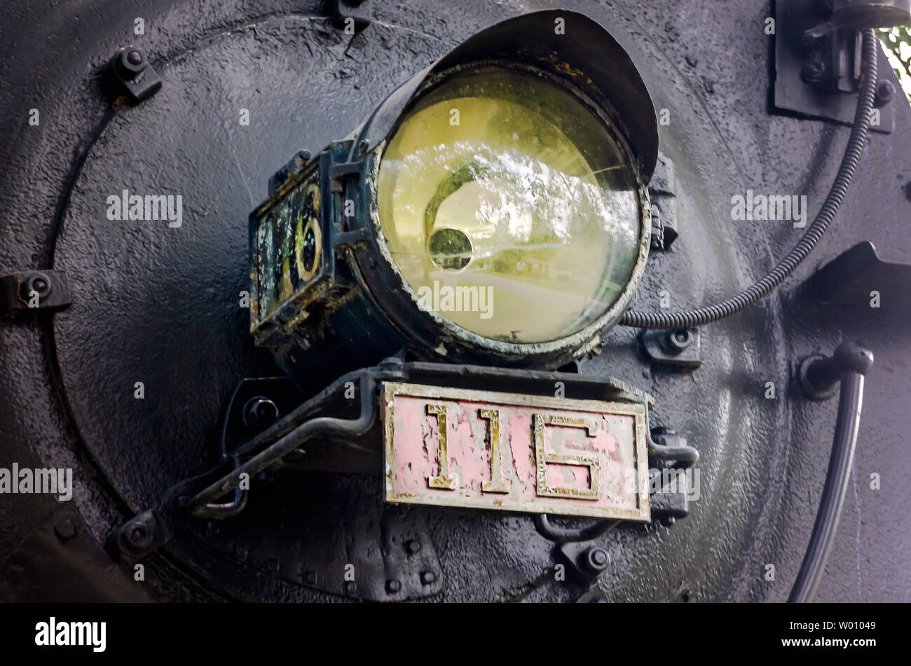 Une locomotive à vapeur Baldwin 1917 de la Susquehanna et New York Railroad ligne est affichée à l'Highland Park, le 23 juin 2019, à Meridian, Mississippi. Banque D'Images