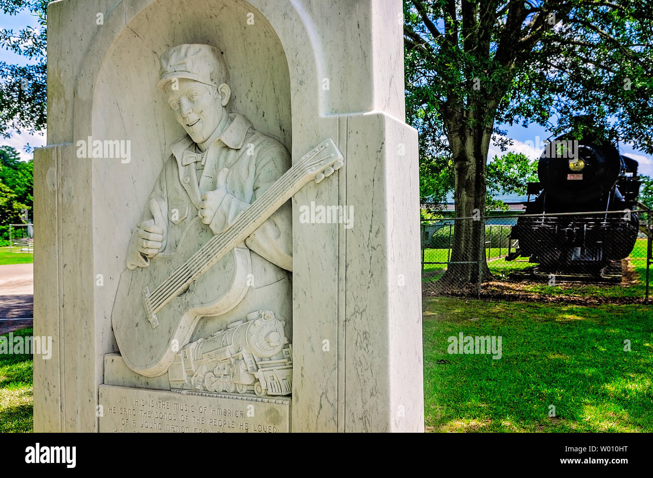 Un marqueur historique marque la naissance du musicien de blues Jimmie Rodgers, le 23 juin 2019, à Meridian, Mississippi. Banque D'Images