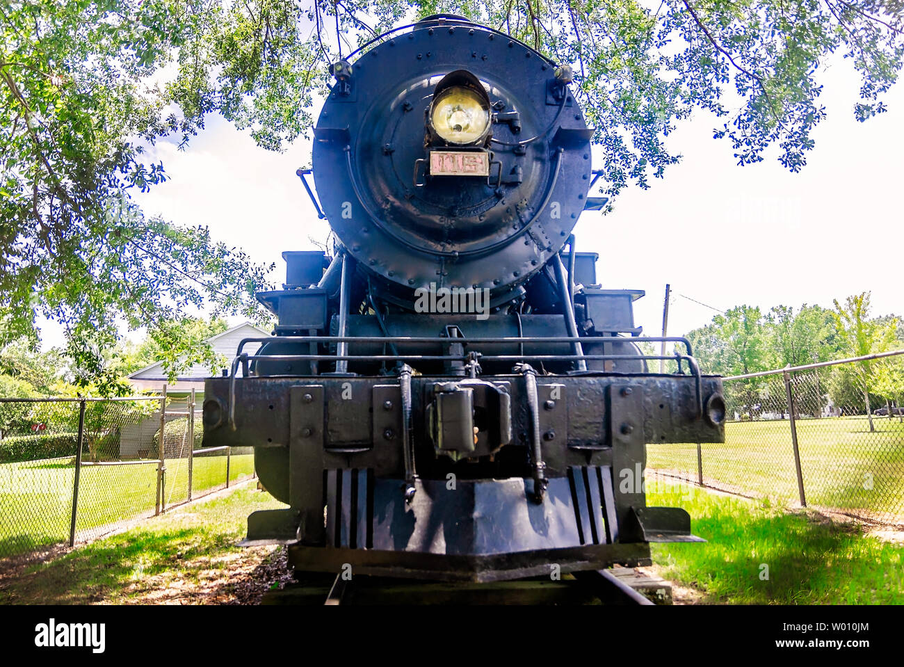 Une locomotive à vapeur Baldwin 1917 de la Susquehanna et New York Railroad ligne est affichée à l'Highland Park, le 23 juin 2019, à Meridian, Mississippi. Banque D'Images