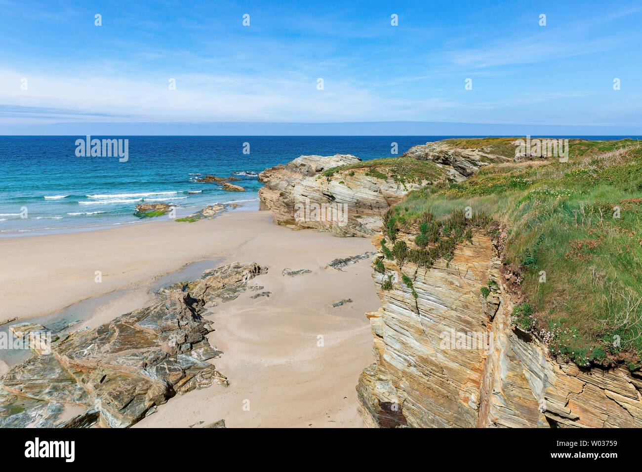 Les cathédrales de plage sur le golfe de Gascogne à l'Espagne Banque D'Images