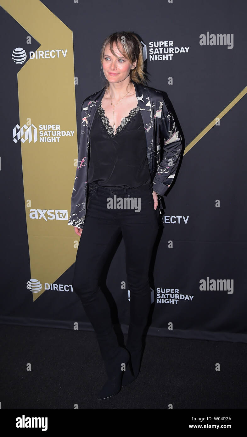 Rachel Blanchard arrive à la Super DIRECTV tapis rouge samedi soir à la gare de l'Atlantique à Atlanta le 2 février 2019. Photo par Will Newton/UPI Banque D'Images