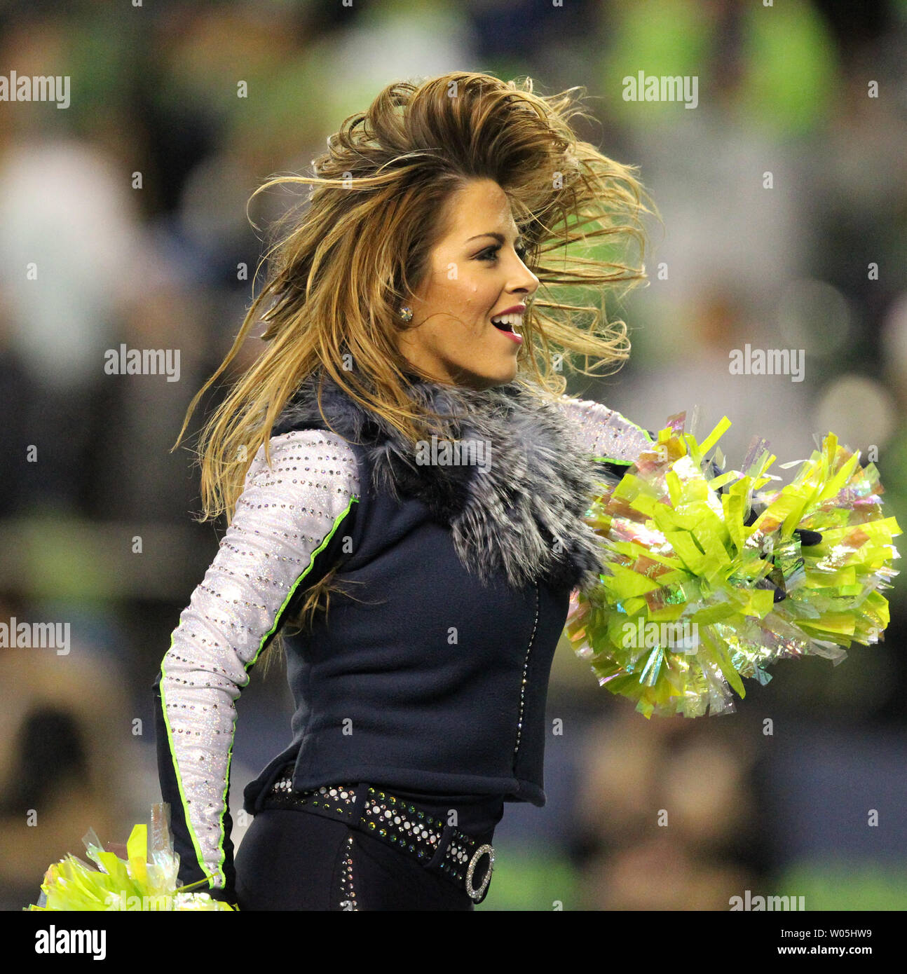 Seattle un Seagal perfoms dans une carte sauvage ronde de la NFL playoffs contre les Lions de Détroit à CenturyLink Field à Seattle, Washington, le 7 janvier 2017. Les Seahawks battre les Lions 26 à 6 à l'avance dans les séries éliminatoires. Photo par Jim Bryant/UPI Banque D'Images