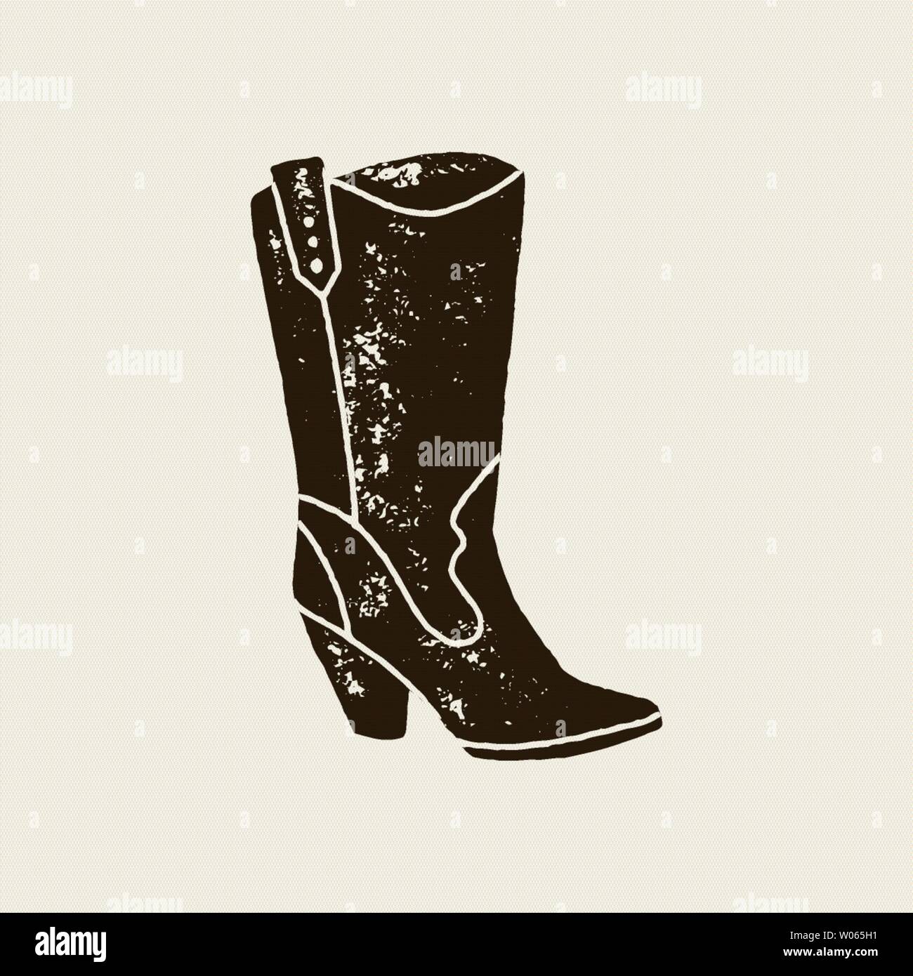Vector hand draw illustration de bottes de cow-boy en style rétro. Icon isolé sur fond blanc. L'élément de conception pour l'affiche, flyer, carte postale, web desig Illustration de Vecteur