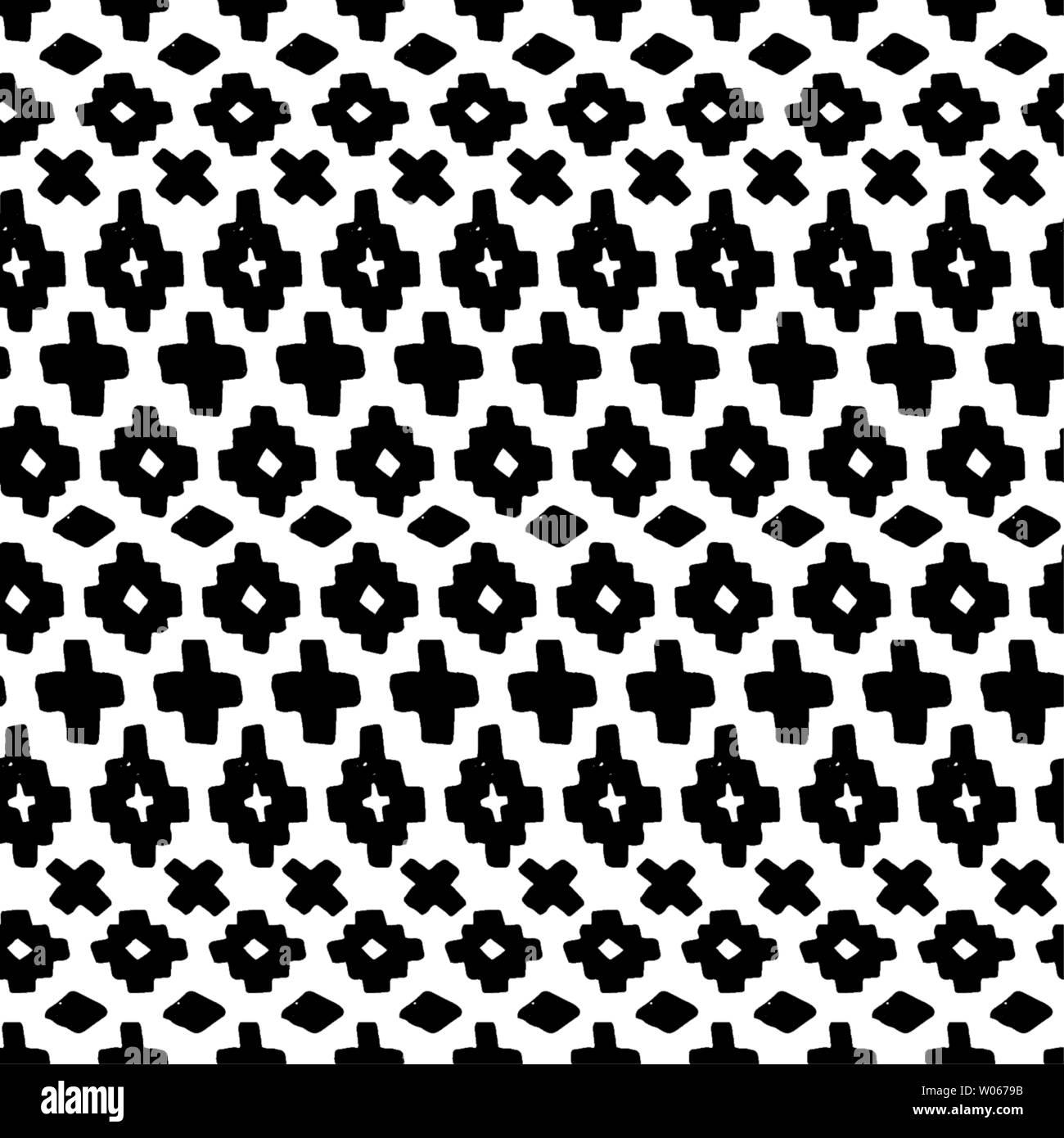Vector hand drawn seamless pattern tribal. Résumé motif transparent ethniques en monochrome. L'arrière-plan sans fin forme géométrique. La texture pour l'impression sur Illustration de Vecteur