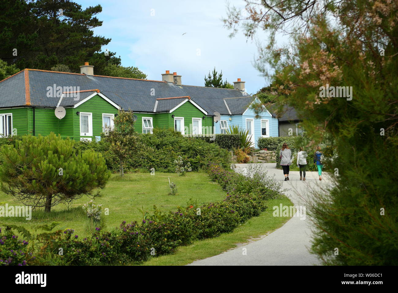 Sea Garden Cottages sur Tresco, Îles Scilly, Cornwall, UK Banque D'Images