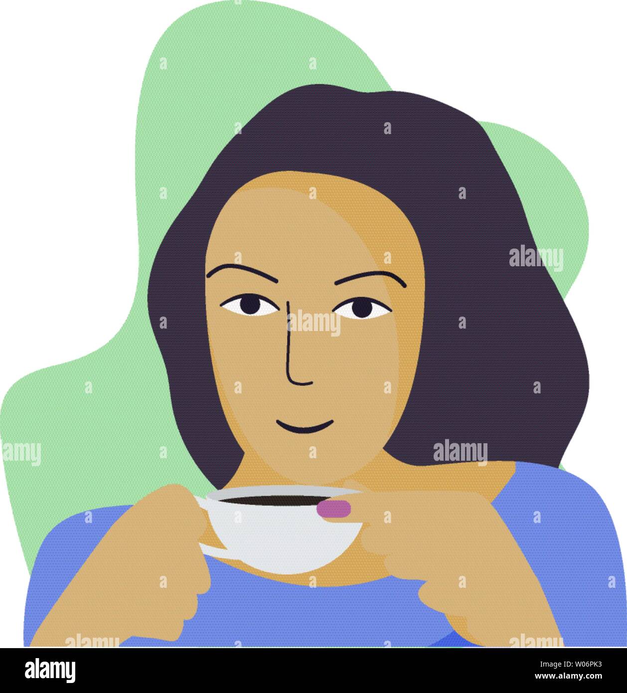 Une femme tient une tasse de thé ou de café. Le plaisir d'une boisson chaude. Illustration de Vecteur