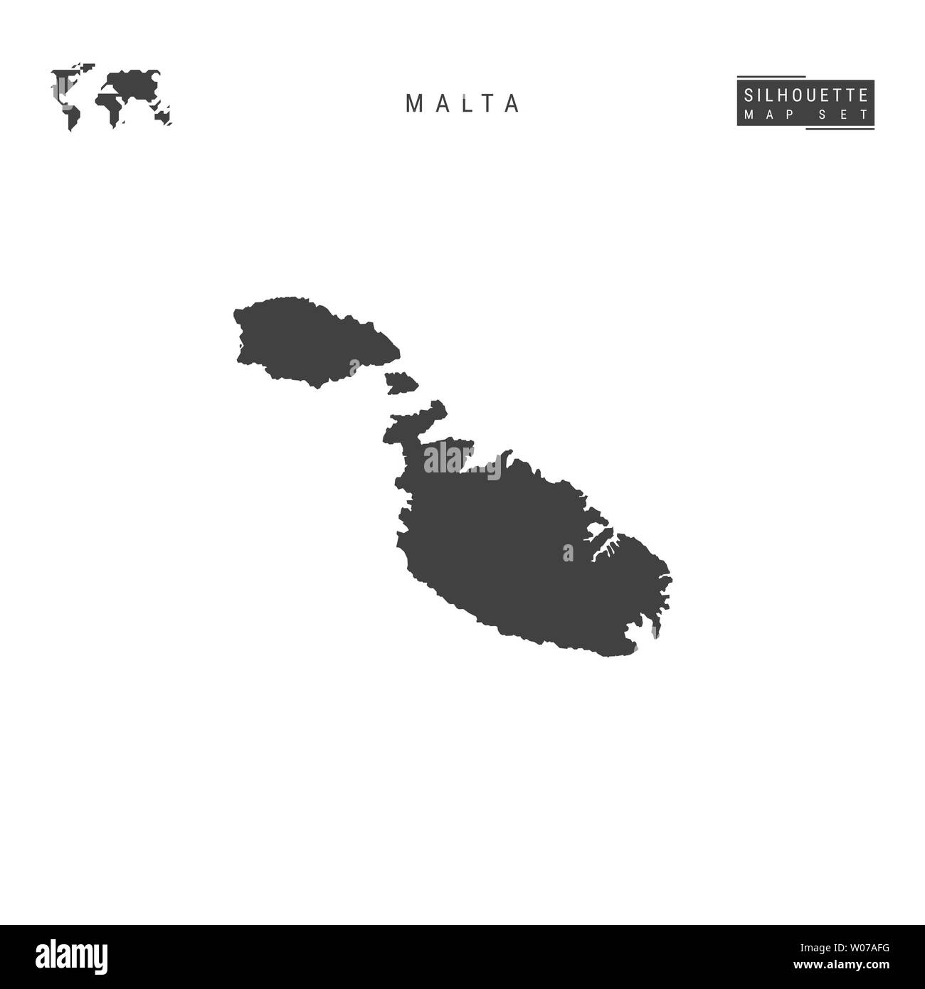 Malte Carte vide isolé sur fond blanc. High-Detailed silhouette noire Carte de Malte. Banque D'Images