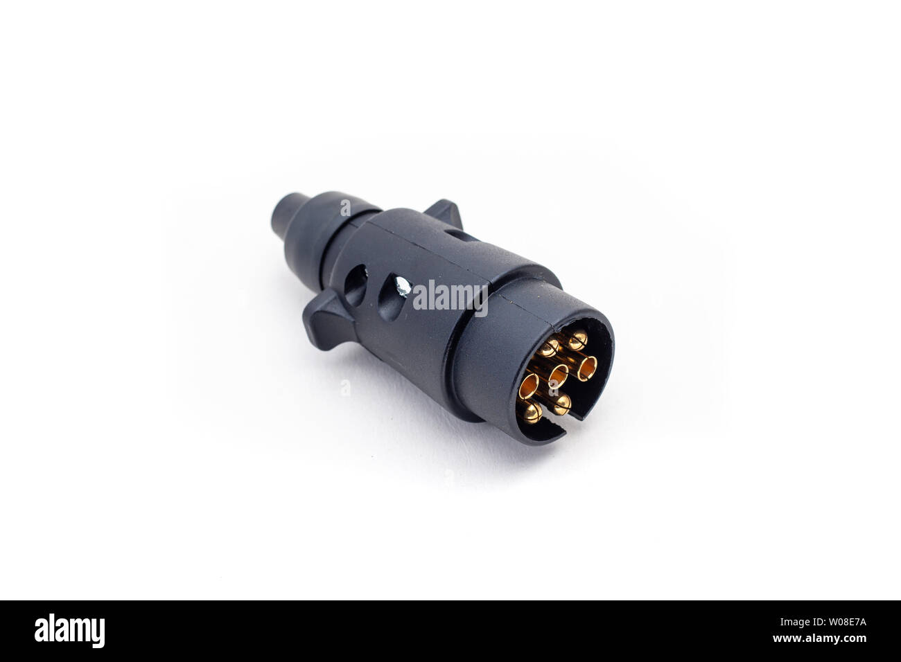Remorque 7 broches Connecteur pour voiture ou camion isolé sur fond blanc Banque D'Images