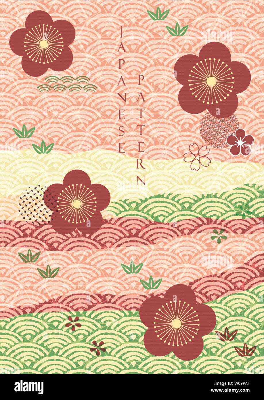 Fleur de cerisier et le paysage contexte vecteur. Modèle d'onde japonaise modèle. Illustration de Vecteur