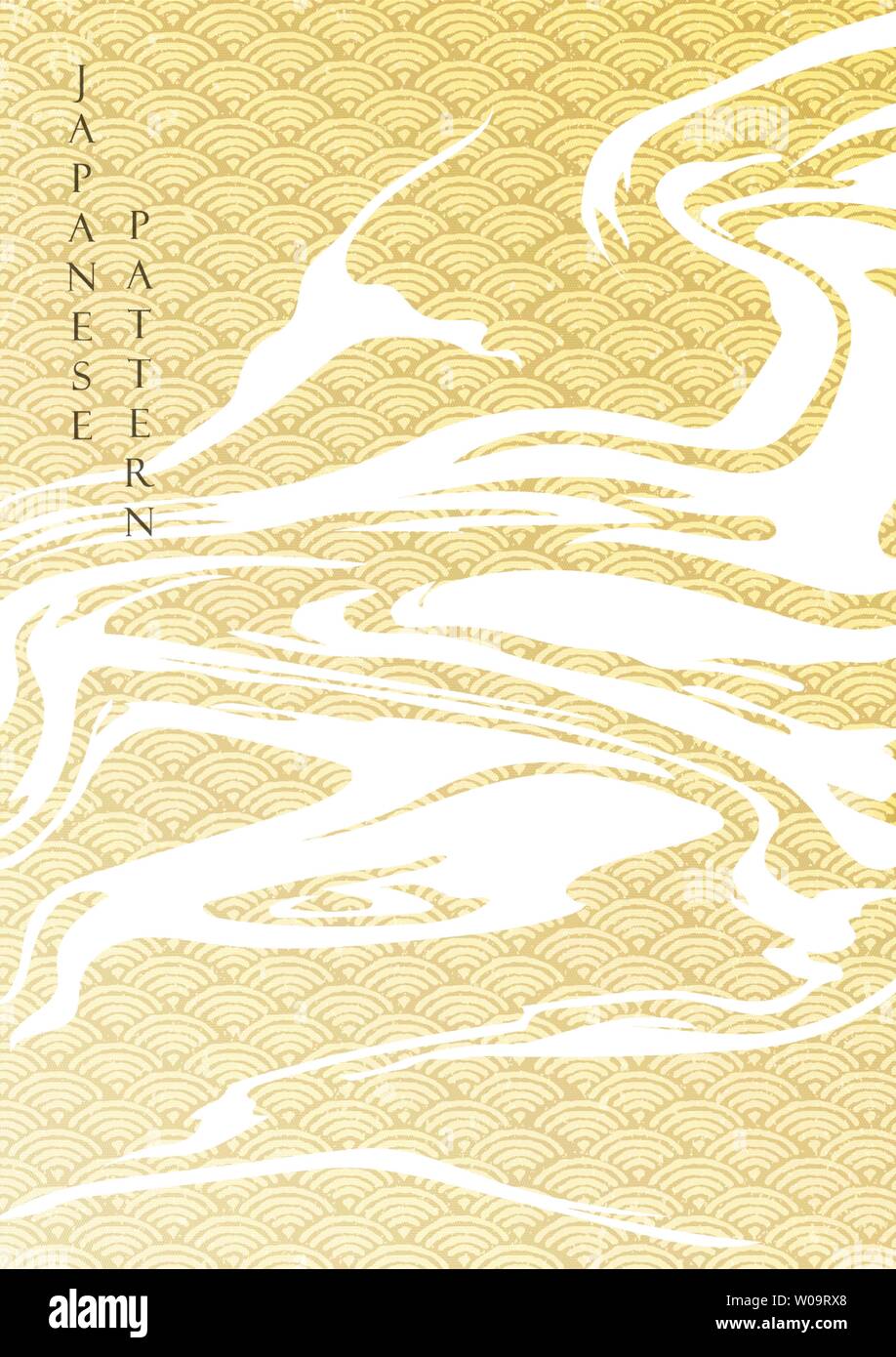 La vague d'or vecteur modèle japonais avec style de motif. L'eau qui coule dans l'arrière-plan vintage. En l'espace de copie traditionnelle asiatique. Illustration de Vecteur