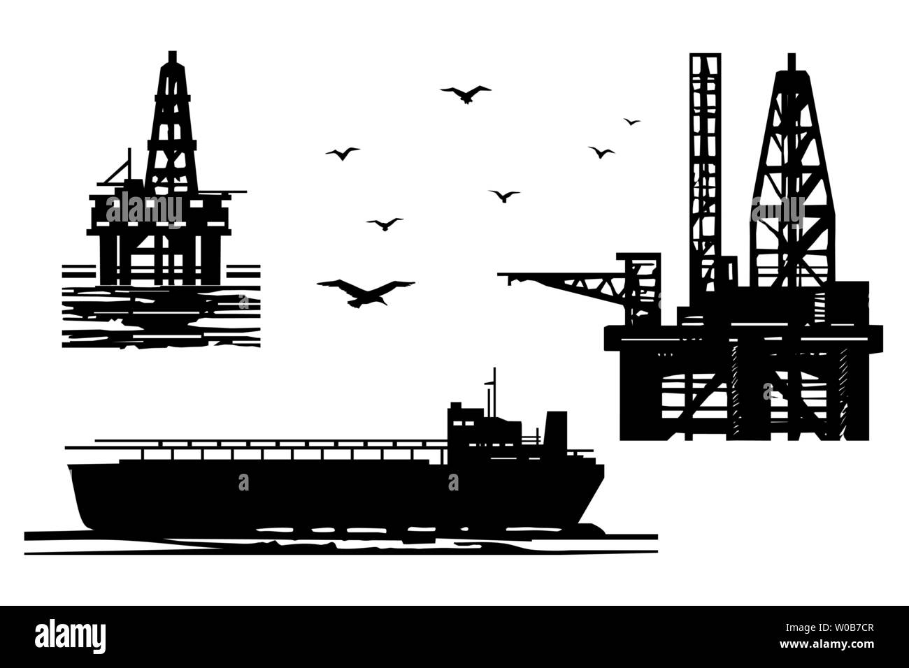 L'extraction de produits pétroliers dans la mer Illustration de Vecteur