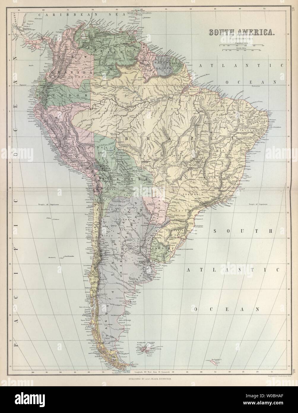 L'Amérique du Sud. La Bolivie w/ Litoral avant guerre du Pacifique. BARTHOLOMEW 1882 map Banque D'Images