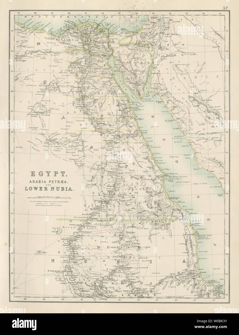 L'Egypte, l'Arabie petraea et Nubie inférieure. Vallée du Nil. BARTHOLOMEW 1898 carte ancienne Banque D'Images