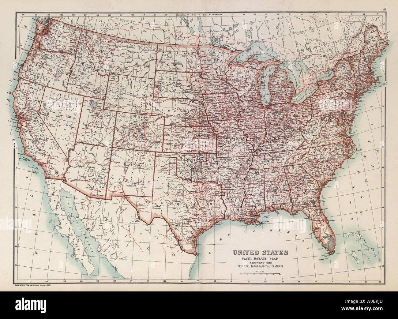 États-unis d'Amérique. USA Chemins et rivières. BARTHOLOMEW 1898 carte ancienne Banque D'Images